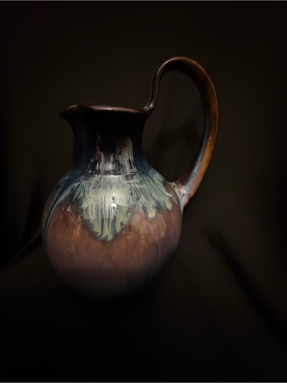 Glazed Ceramic Pitcher Vase in Blue and Brown